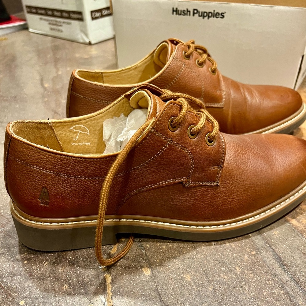 Hush Puppies Men's Detroit PT Oxford, COGNAC LEATHER, 9.5 US